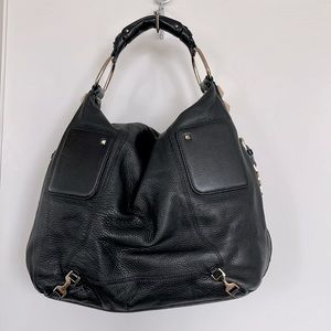 Ann Taylor Genuine Leather Hobo Shoulder Bag with Gold Studs